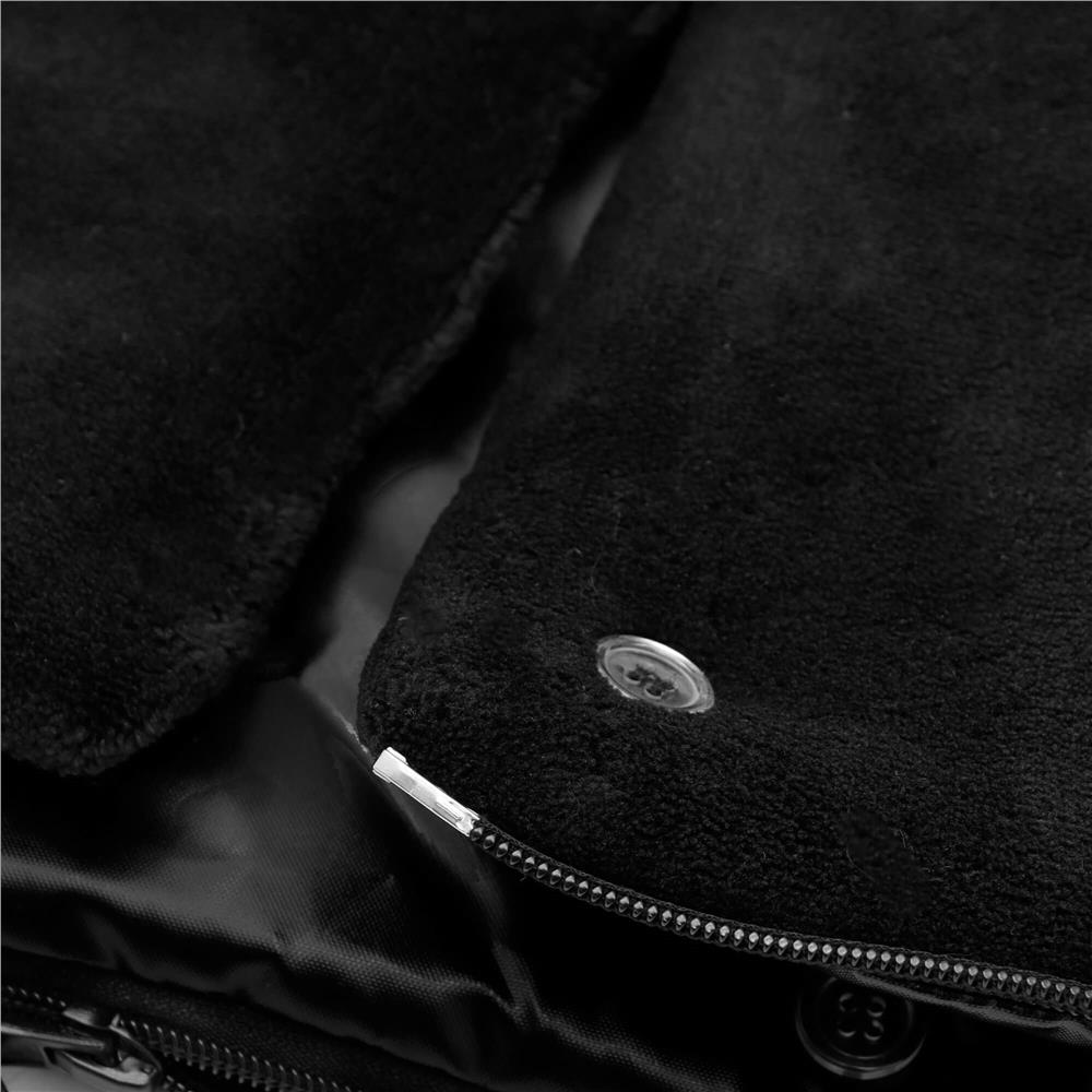 Sac de dormit pentru carucior copii, exterior impermeabil si interior calduros, gluga ajustabila, 2 gulere din blanita detasabile, 2 fermoare pentru acces facil, orificii pentru centuri, 80x40 cm, negru - imagine 9
