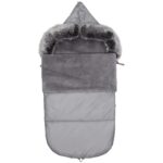 Sac de dormit pentru carucior copii, exterior impermeabil si interior calduros, gluga ajustabila, 2 gulere din blanita detasabile, 2 fermoare pentru acces facil, orificii pentru centuri, 80x40 cm, gri
