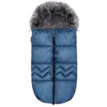 Sac de dormit pentru carucior copii, exterior impermeabil, gluga fixa cu blanita detasabila, 2 fermoare pentru deschidere usoara, 6 orificii pentru centuri, material hipoalergenic, 90x45 cm, albastru