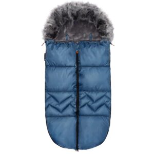 Sac de dormit pentru carucior copii, exterior impermeabil, gluga fixa cu blanita detasabila, 2 fermoare pentru deschidere usoara, 6 orificii pentru centuri, material hipoalergenic, 90x45 cm, albastru