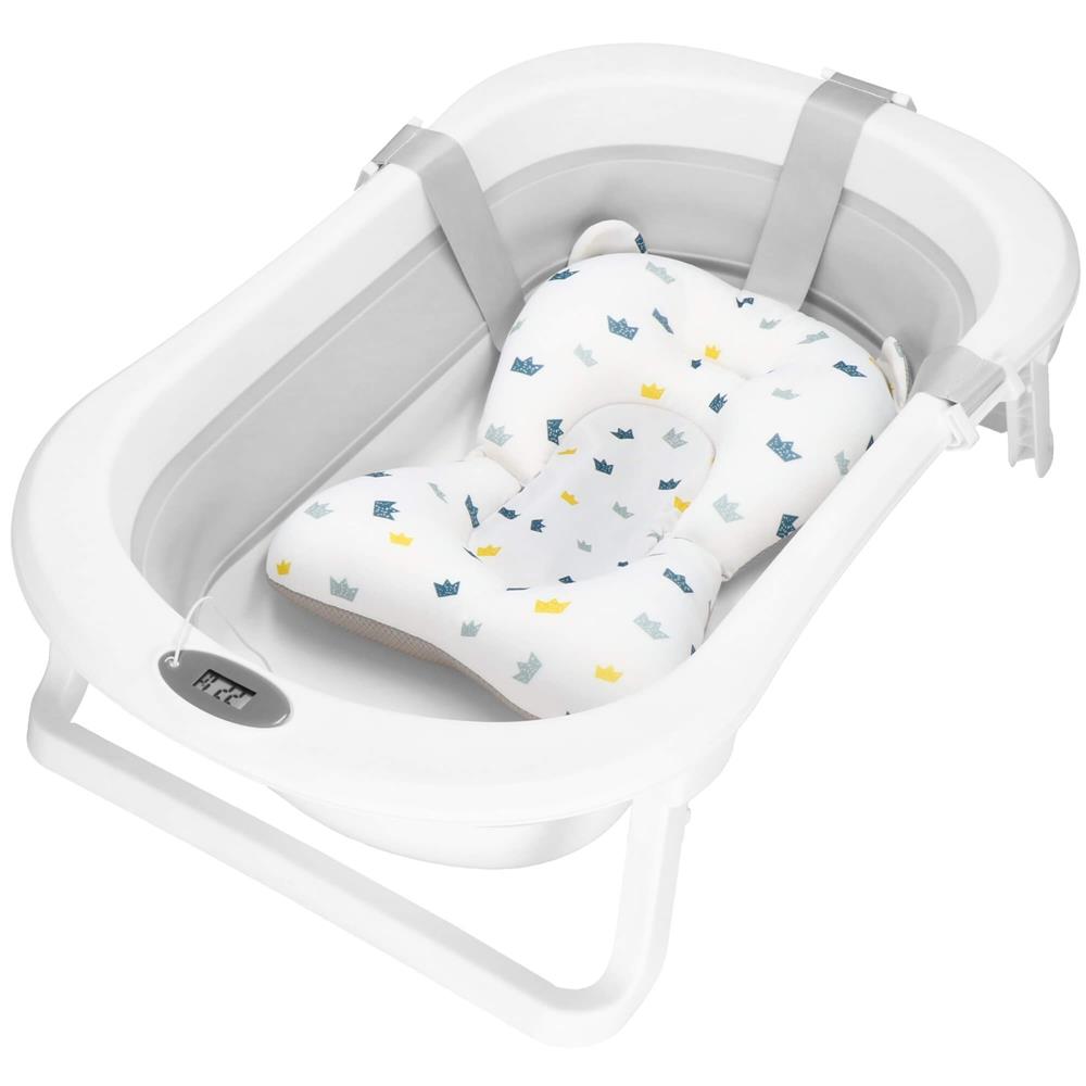 Cadita de baie pliabila pentru bebelusi cu termometru electronic LCD si perna de sustinere, capacitate 40 L, dop de scurgere, pentru copii pana la 12 luni, 79x49x22 cm, alb si gri - imagine 12