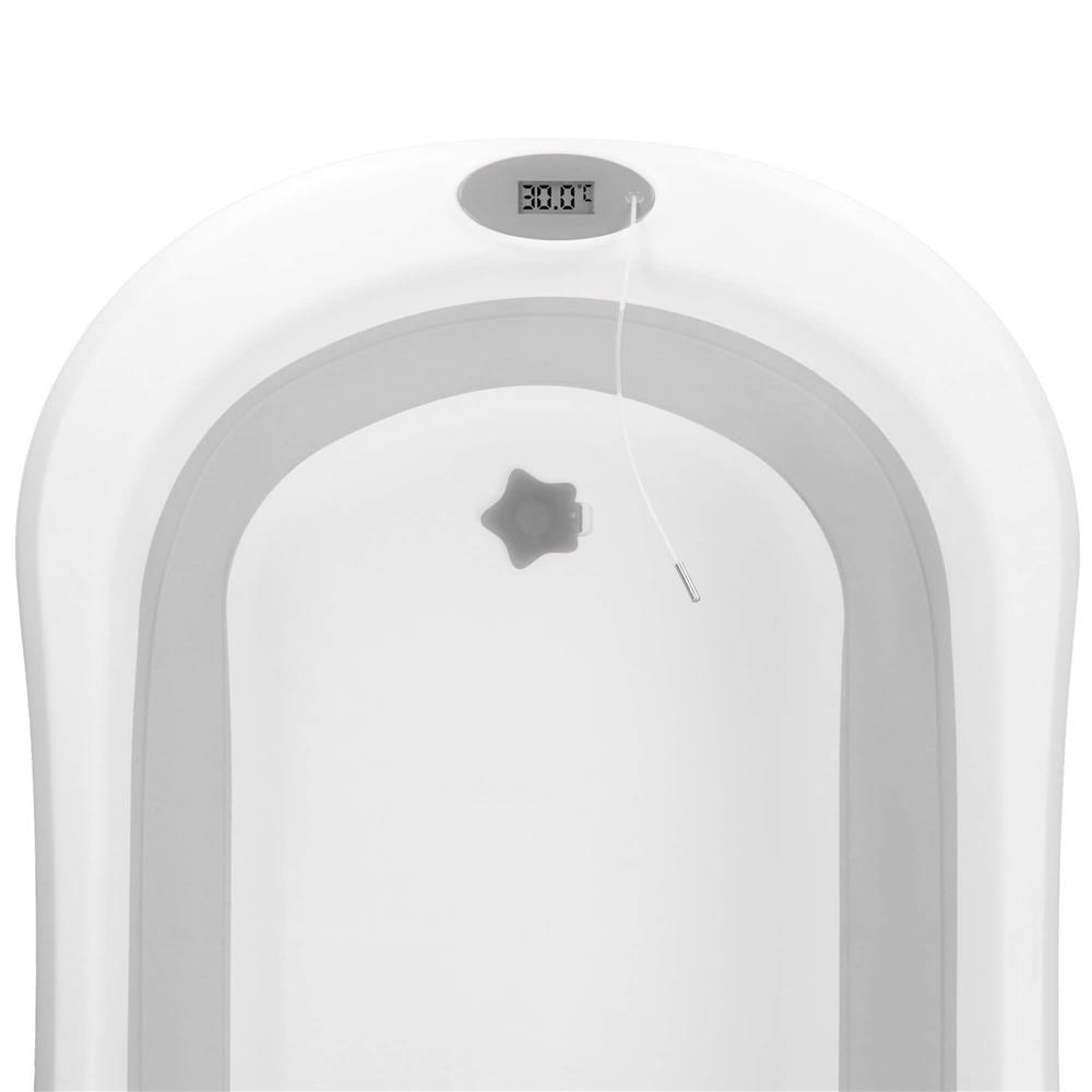 Cadita de baie pliabila pentru bebelusi cu termometru electronic LCD si perna de sustinere, capacitate 40 L, dop de scurgere, pentru copii pana la 12 luni, 79x49x22 cm, alb si gri - imagine 31