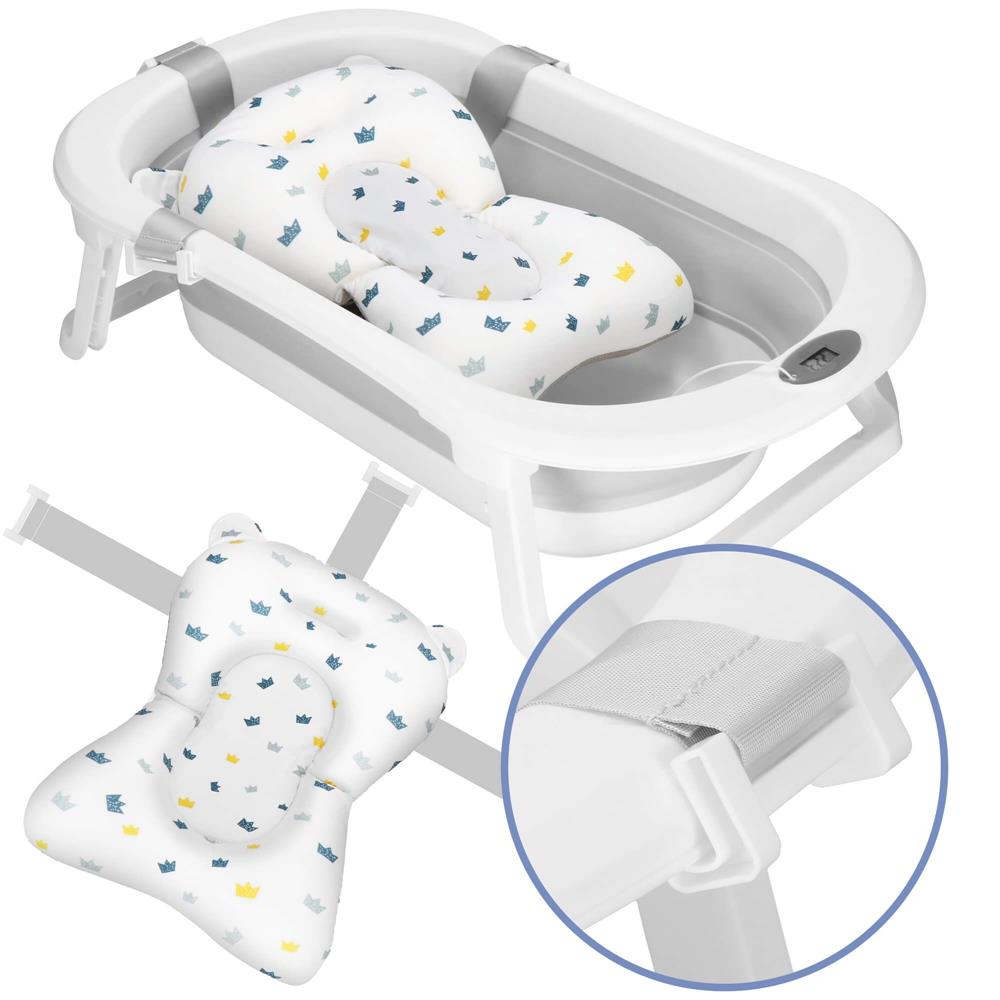 Cadita de baie pliabila pentru bebelusi cu termometru electronic LCD si perna de sustinere, capacitate 40 L, dop de scurgere, pentru copii pana la 12 luni, 79x49x22 cm, alb si gri - imagine 34