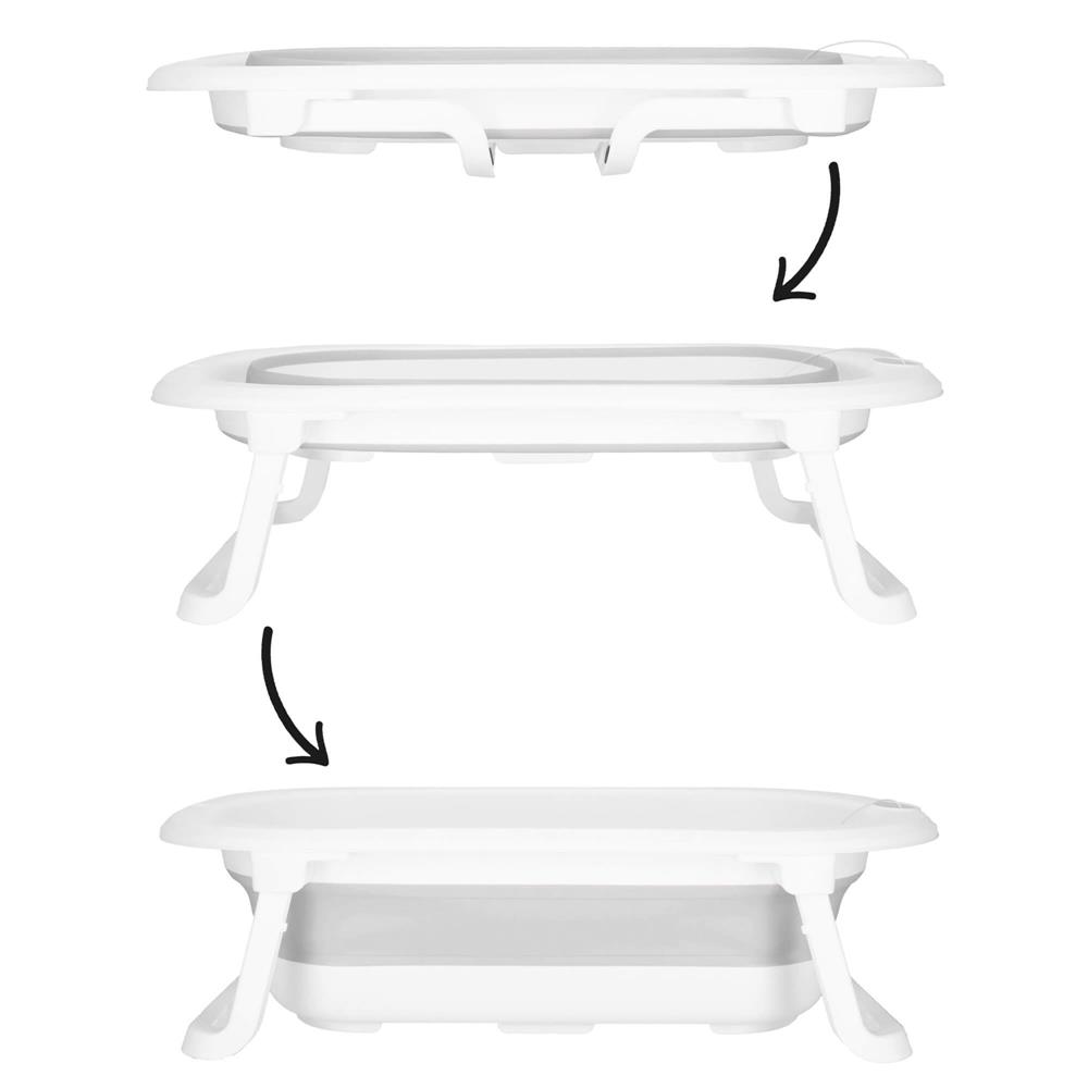 Cadita de baie pliabila pentru bebelusi cu termometru electronic LCD si perna de sustinere, capacitate 40 L, dop de scurgere, pentru copii pana la 12 luni, 79x49x22 cm, alb si gri - imagine 37
