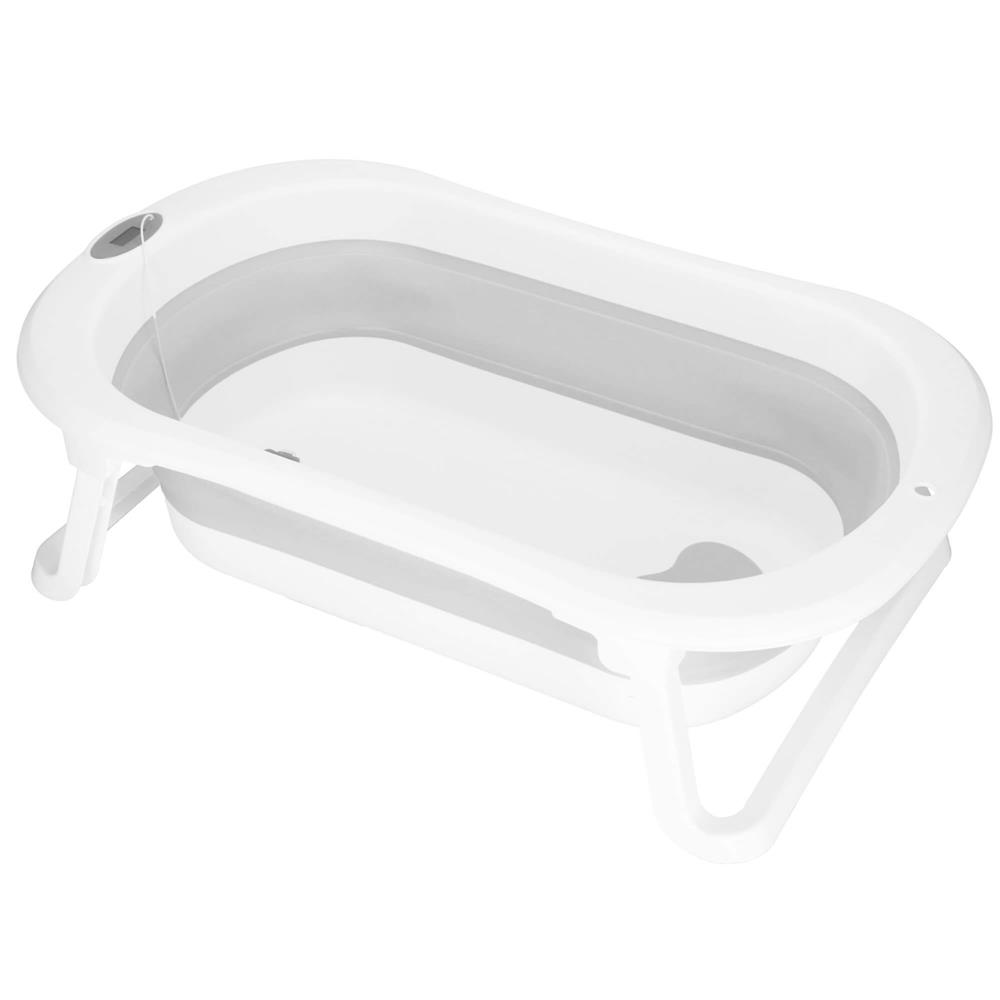 Cadita de baie pliabila pentru bebelusi cu termometru electronic LCD si perna de sustinere, capacitate 40 L, dop de scurgere, pentru copii pana la 12 luni, 79x49x22 cm, alb si gri - imagine 42