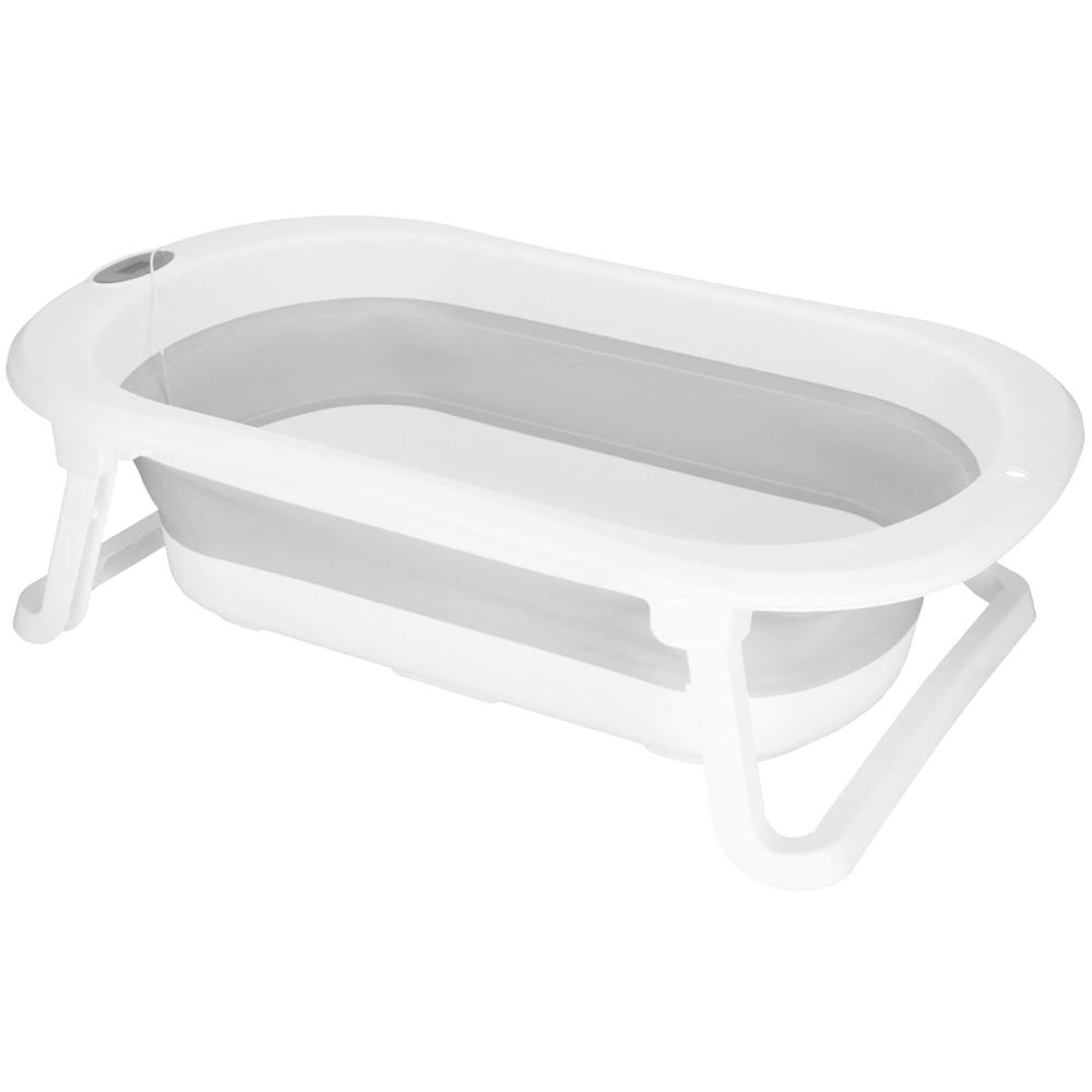Cadita de baie pliabila pentru bebelusi cu termometru electronic LCD si perna de sustinere, capacitate 40 L, dop de scurgere, pentru copii pana la 12 luni, 79x49x22 cm, alb si gri - imagine 43
