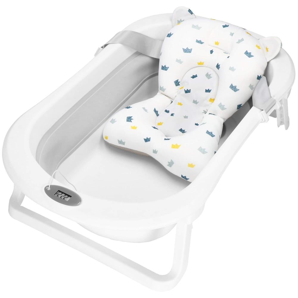 Cadita de baie pliabila pentru bebelusi cu termometru electronic LCD si perna de sustinere, capacitate 40 L, dop de scurgere, pentru copii pana la 12 luni, 79x49x22 cm, alb si gri - imagine 11