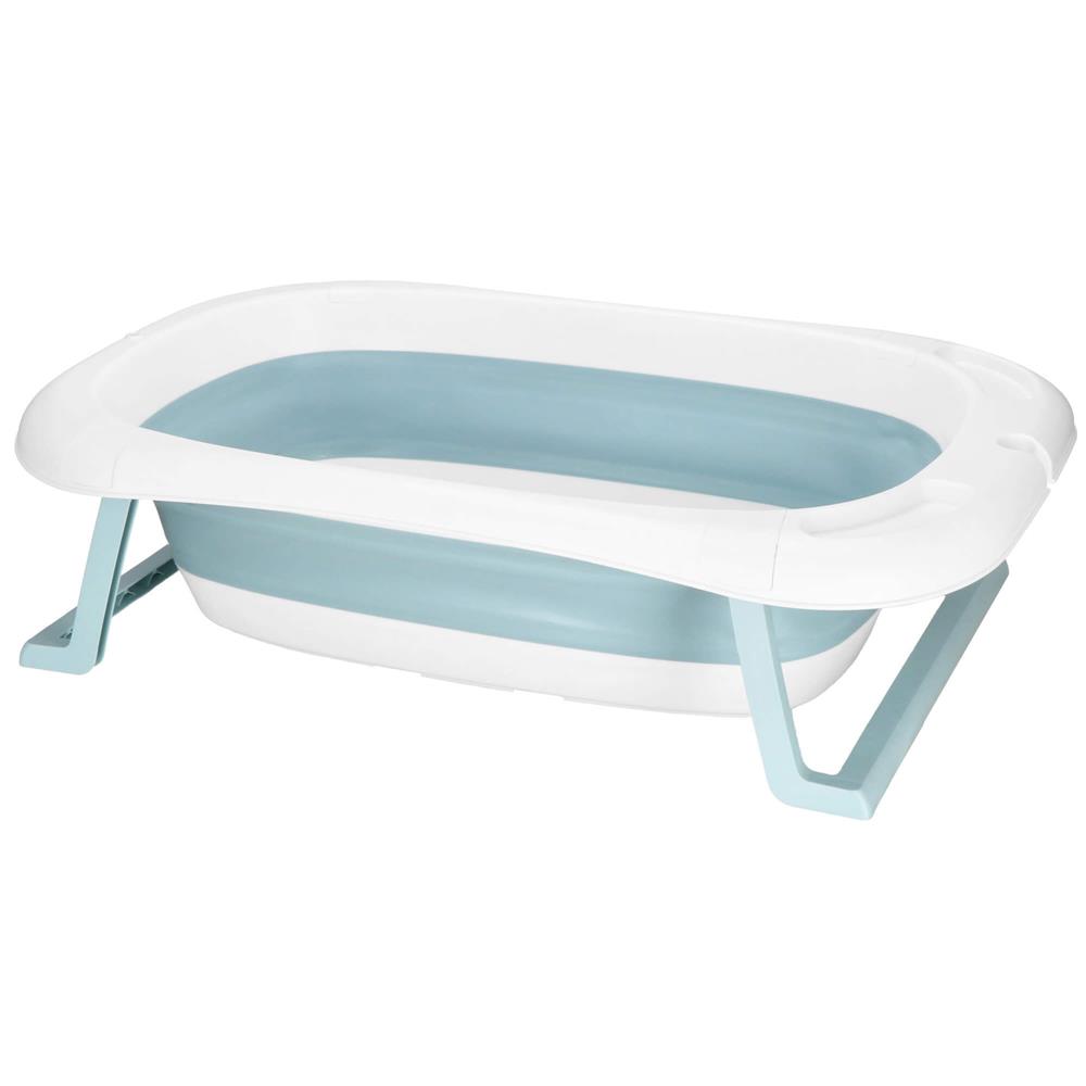Cadita de baie pliabila pentru bebelusi cu termometru electronic LCD si perna de sustinere inclusa, capacitate 35 L, dop de scurgere, pentru copii pana la 12 luni, 82x52x22 cm, alb si albastru - imagine 13
