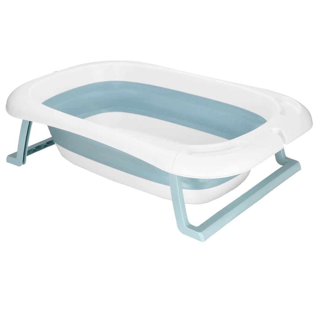 Cadita de baie pliabila pentru bebelusi cu termometru electronic LCD si perna de sustinere inclusa, capacitate 35 L, dop de scurgere, pentru copii pana la 12 luni, 82x52x22 cm, alb si albastru - imagine 15
