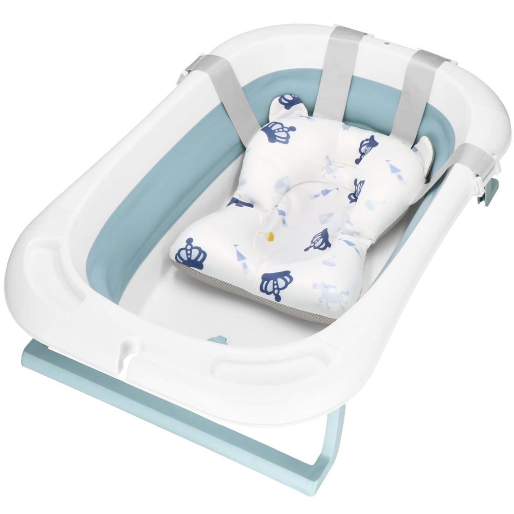 Cadita de baie pliabila pentru bebelusi cu termometru electronic LCD si perna de sustinere inclusa, capacitate 35 L, dop de scurgere, pentru copii pana la 12 luni, 82x52x22 cm, alb si albastru - imagine 17