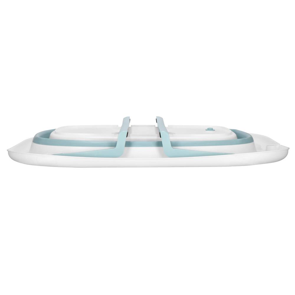 Cadita de baie pliabila pentru bebelusi cu termometru electronic LCD si perna de sustinere inclusa, capacitate 35 L, dop de scurgere, pentru copii pana la 12 luni, 82x52x22 cm, alb si albastru - imagine 37