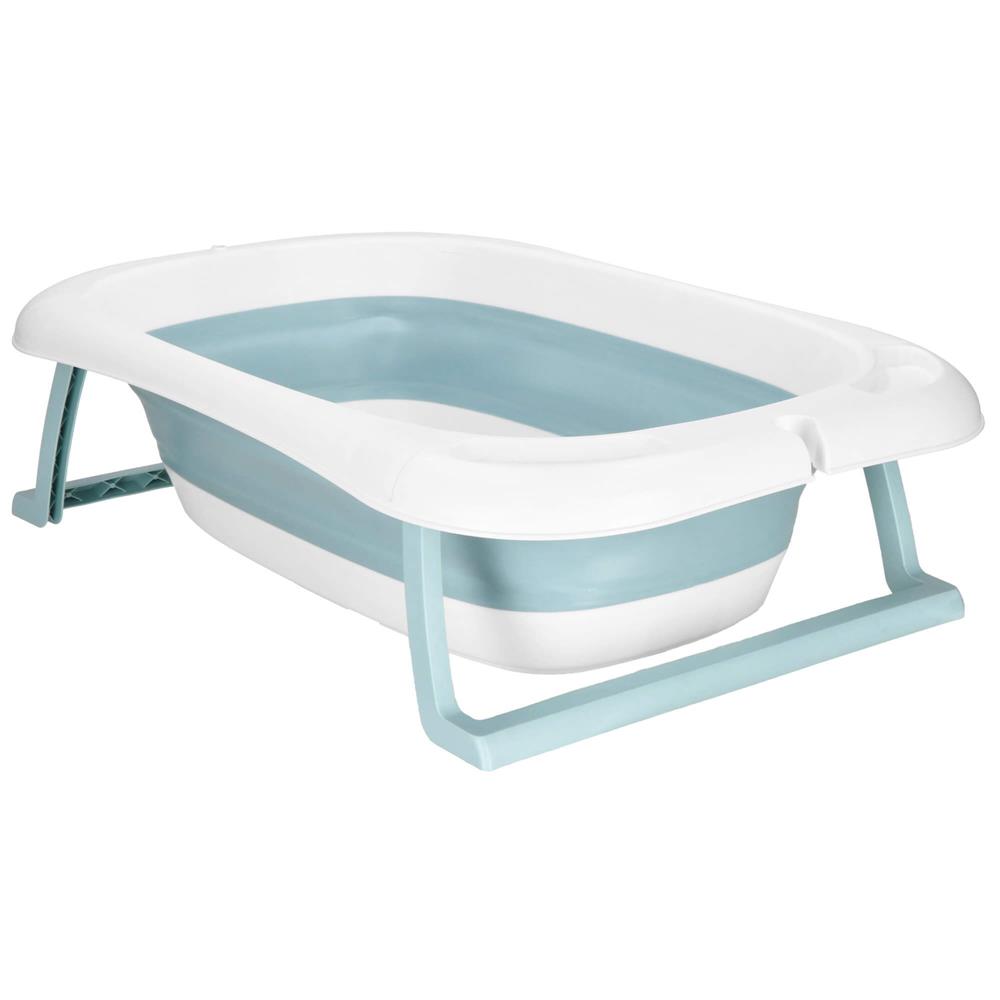 Cadita de baie pliabila pentru bebelusi cu termometru electronic LCD si perna de sustinere inclusa, capacitate 35 L, dop de scurgere, pentru copii pana la 12 luni, 82x52x22 cm, alb si albastru - imagine 11